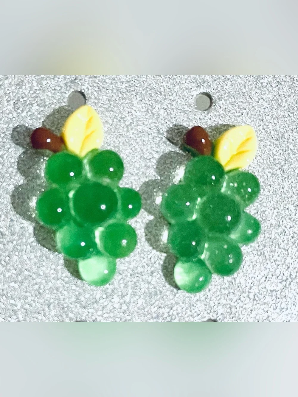 Green Grape Cluster Drop Earrings with Yellow Leaf